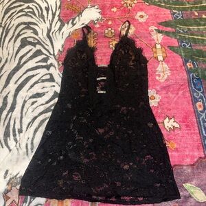 Black lace slip dress